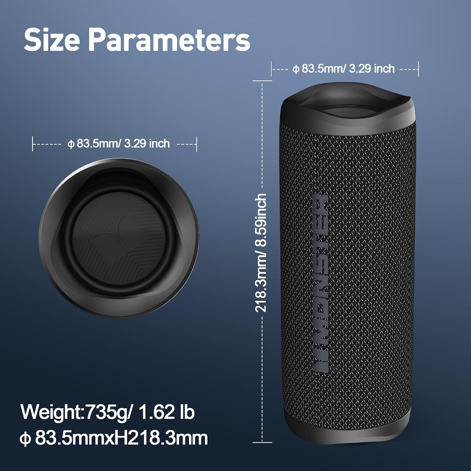 Monster S620 Bluetooth Speaker, Wireless Portable Outdoor Bluetooth Speakers, 60W True Wireless Stereo IPX8 Waterproof, Dual PairingBluetooth 5.4 Built-in Mic, Perfect for Home, Black - Image 5