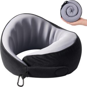 Travel Neck Pillow Airplane Neck Support Ergonomic Design for Traveling | 100% Pure Memory Foam Suitable for Airplanes,Offices and Cars, Cool Black, Standard, C-Shape